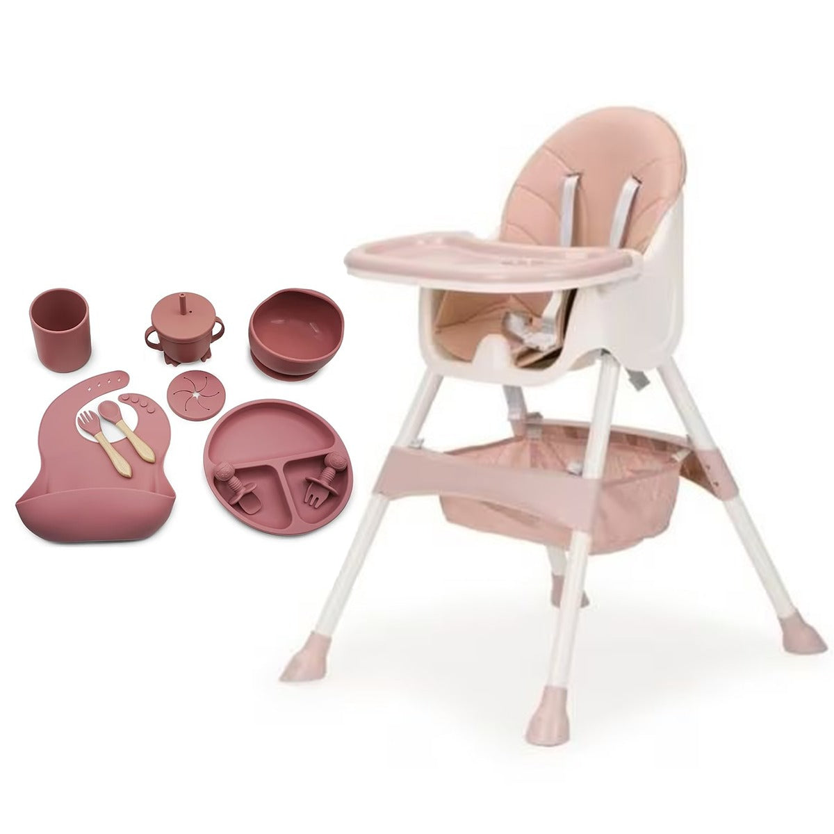 Pachet Promoțional Scaun Multifuncțional 4 în 1 KIDOO pentru Copii, Reglabil pe Înălțime și Înclinare, Design Modern și Portabil, Culoare Crem + Cadou Set 8 Piese Silicon pentru Hrănire Bebeluși